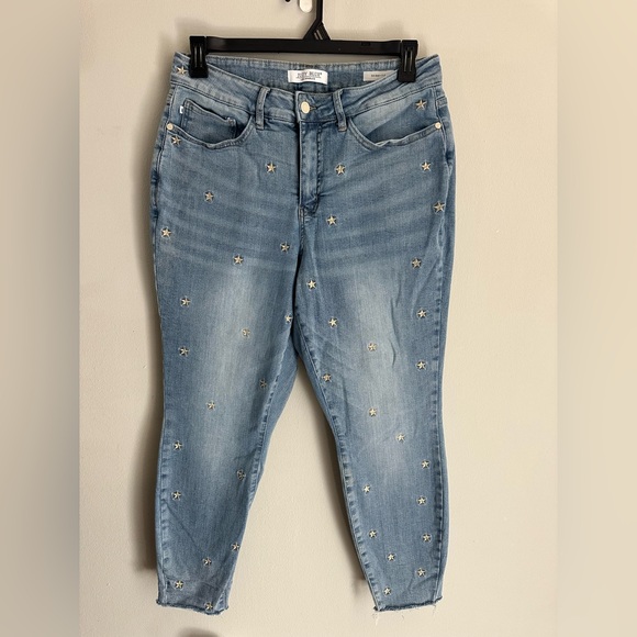 Judy Blue Stars Embroidered Jeans High Rise Stretch Skinny Light Blue 14W - Picture 3 of 13